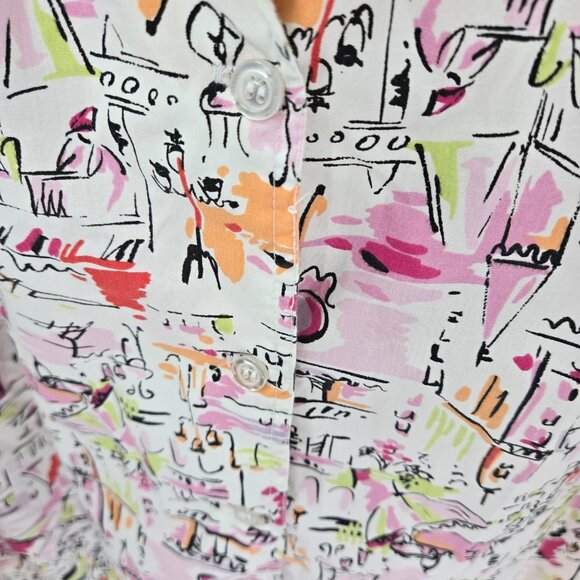 Vintage White Stag Plus White Abstract Cafe Town Button Up Shirt Size 26W/28W - Picture 4 of 12